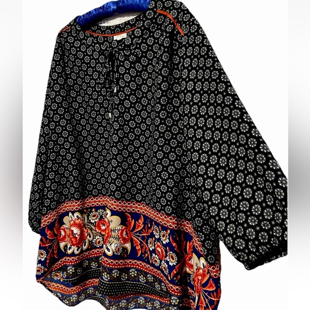 Antilia Femme Top 3X Cute Silky Boho Floral Hi Lo  Hem Flowy Tunic Shirt Blouse